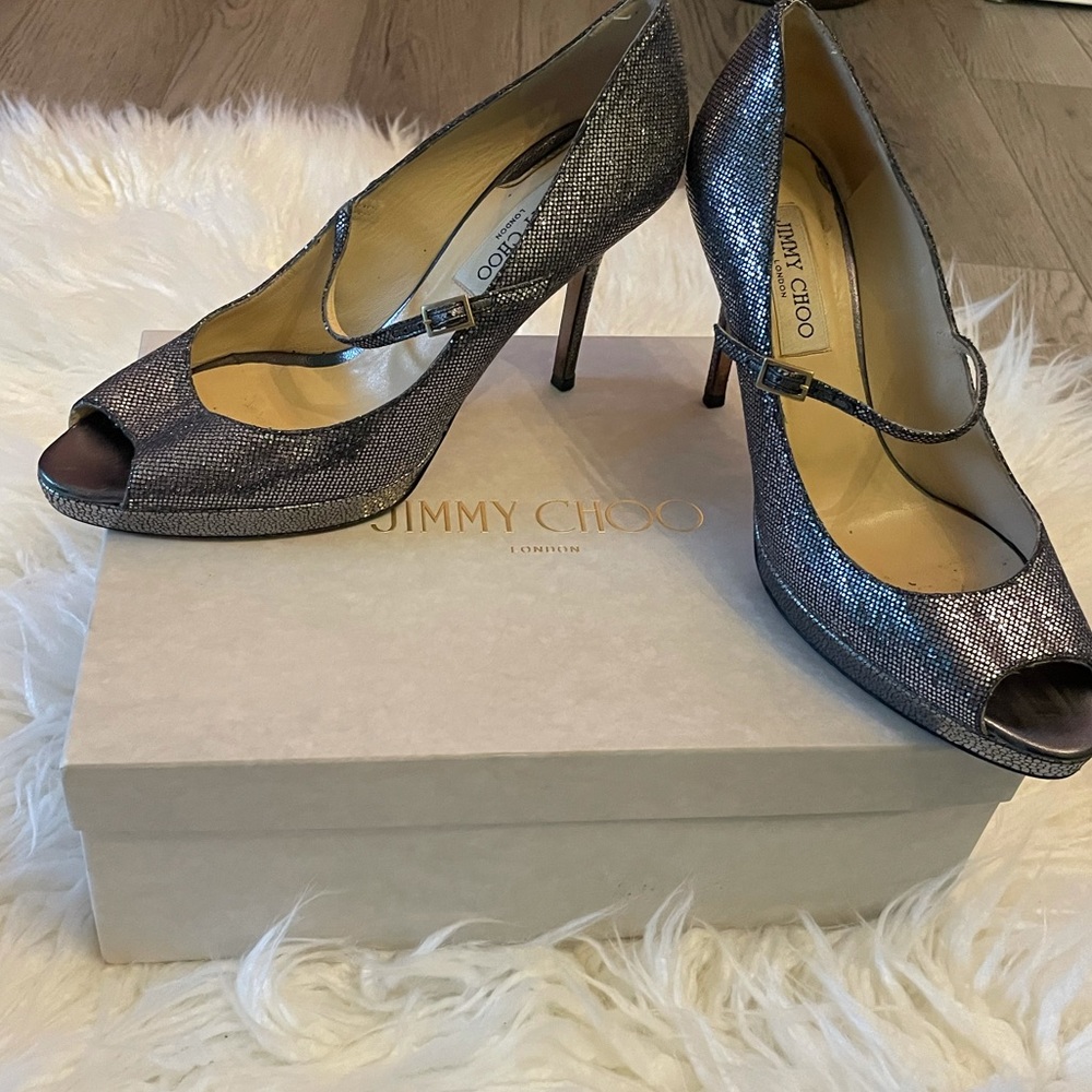 ✨ Jimmy Choo✨Metallic Leather Silver Pumps Size 40 (10)